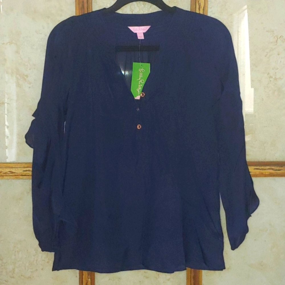 NWT Lilly Pulitzer Elsa True Silk Ruffle Top